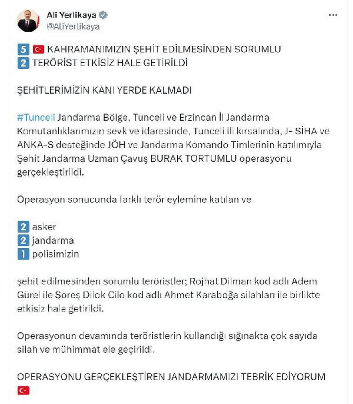 Tunceli\'de 2 terörist etkisiz hale getirildi