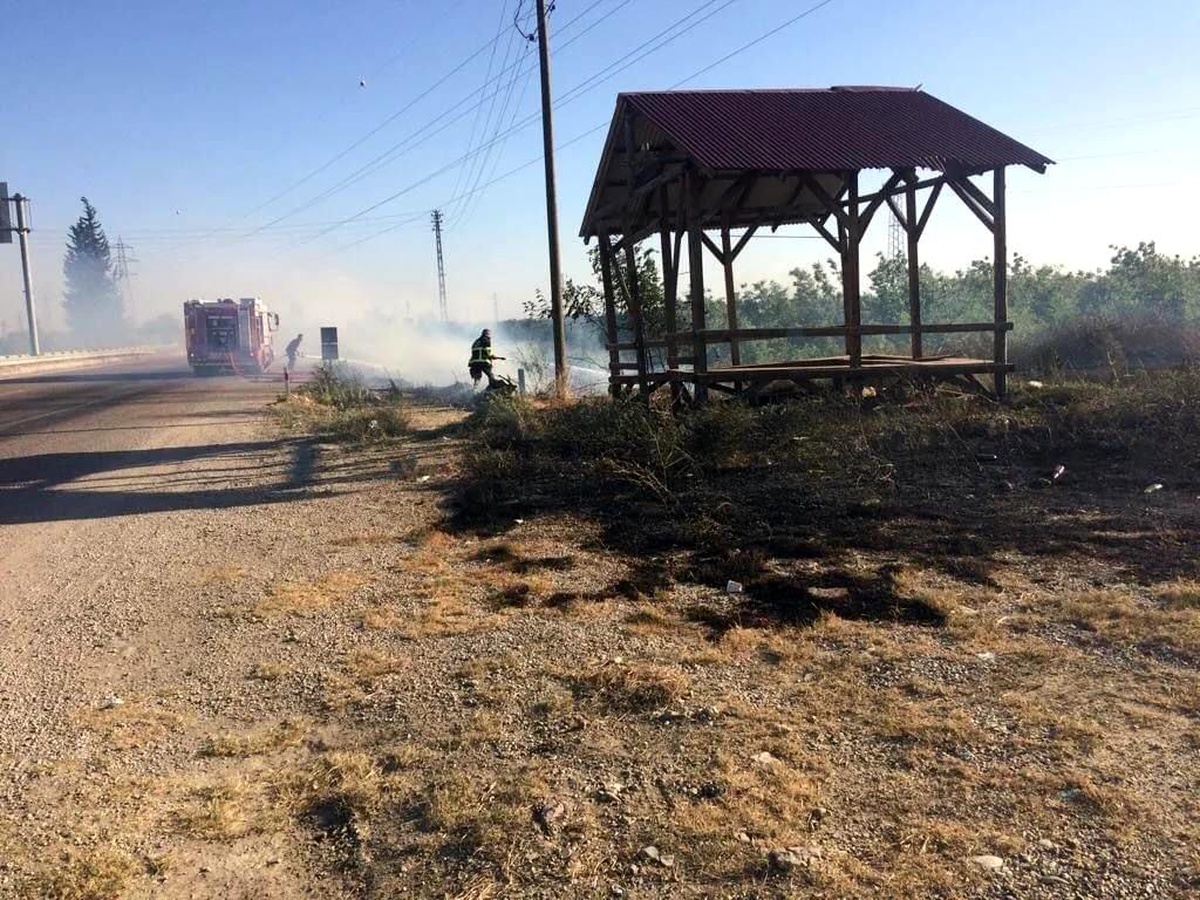 Adana\'da otluk alanda çıkan yangın bahçelere sıçramadan söndürüldü