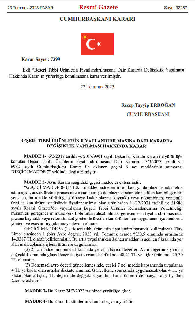 Resmi Gazete'de yayınlandı! İlaç fiyatlandırmasında Euro kuruna yüzde 30,5 zam yapıldı Resmi Gazete'de yayınlandı! İlaç fiyatlandırmasında Euro kuruna yüzde 30,5 zam yapıldı