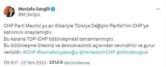 Türkiye Değişim Partisi, CHP'ye katıldı