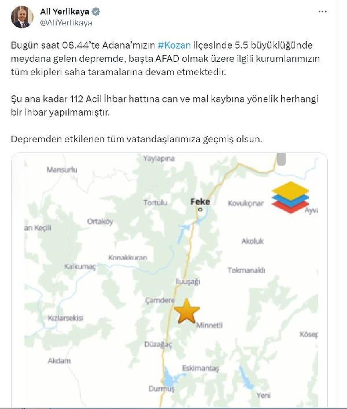 Adana Kozan\'da 5.5 Büyüklüğünde Deprem Meydana Geldi