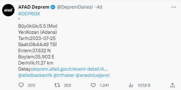 Son Dakika: Adana Kozan'da 5.5 büyüklüğünde deprem! Çevre illerden de hissedildi