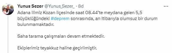 Son Dakika: Adana Kozan'da 5.5 büyüklüğünde deprem! Çevre illerden de hissedildi