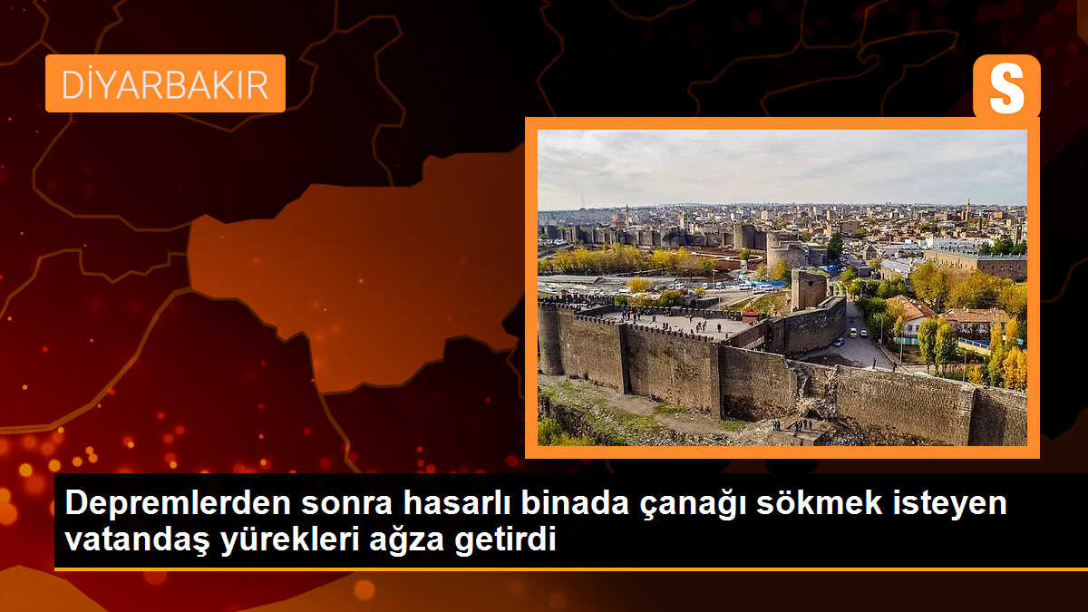 Diyarbakır\'da deprem sonrası çatıdaki çanağı sökmek isteyen vatandaşın tehlikeli denemesi