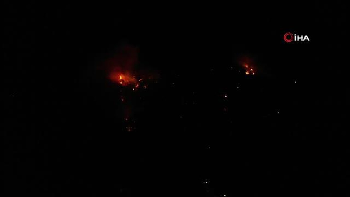 Çanakkale\'de gece başlayan orman yangını havadan görüntülendi