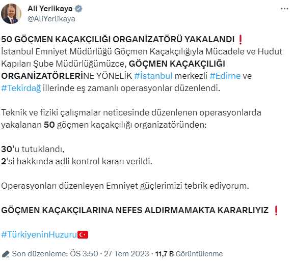 Son Dakika: İstanbul, Tekirdağ ve Edirne'de 50 göçmen kaçakçılığı organizatörü yakalandı