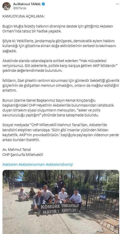 Akbelen'e giden CHP'li Tanal ve Başarır, eylemcilerle tartıştı