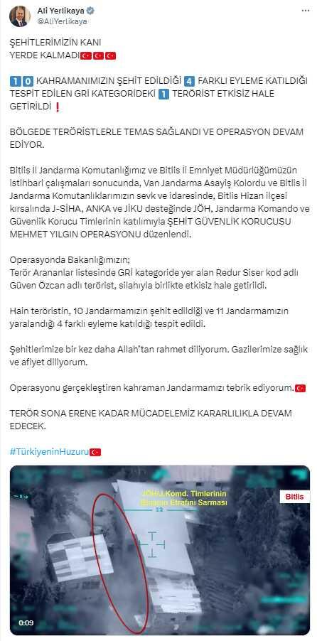 Son Dakika: 10 askerimizin şehit edildiği 4 farklı eyleme katılan gri kategorideki terörist etkisiz hale getirildi