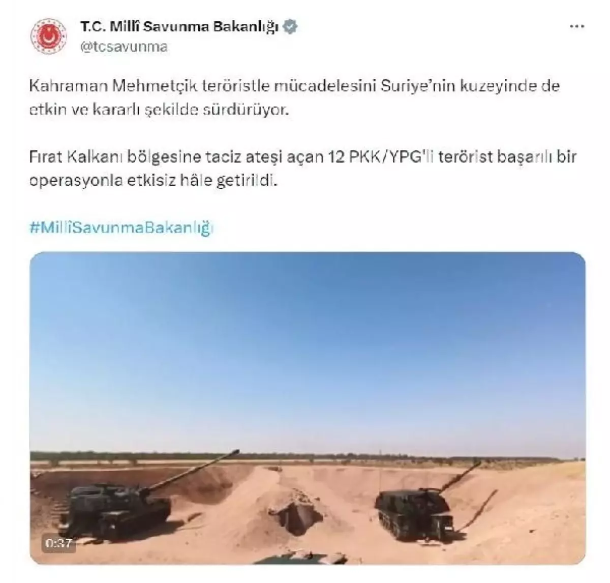 Fırat Kalkanı bölgesinde 12 PKK/YPG\'li terörist etkisiz hale getirildi