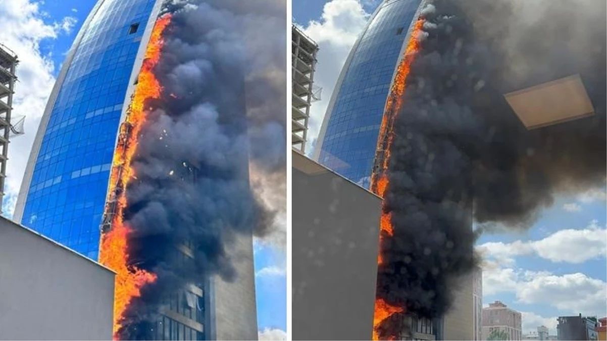 Ataşehir\'de 17 katlı iş merkezinde yangın! Alevler binanın cephesini sardı