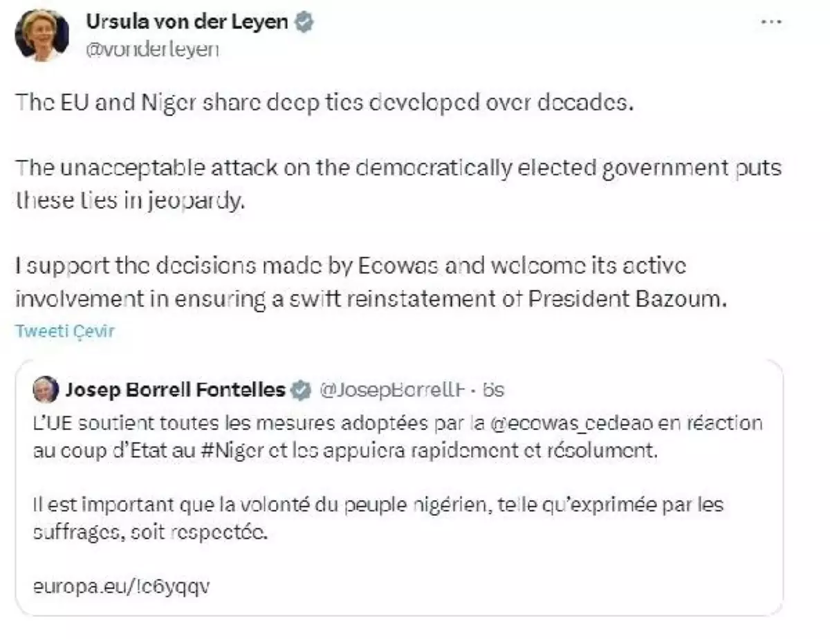 AB, Nijer\'deki Darbeye Karşı ECOWAS\'ın Aldığı Tedbirleri Destekliyor