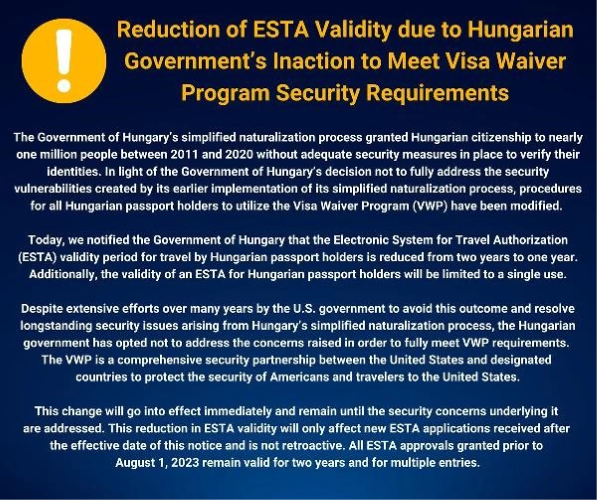 ABD, Macaristan vatandaşlarına seyahat kısıtlamaları getirdi