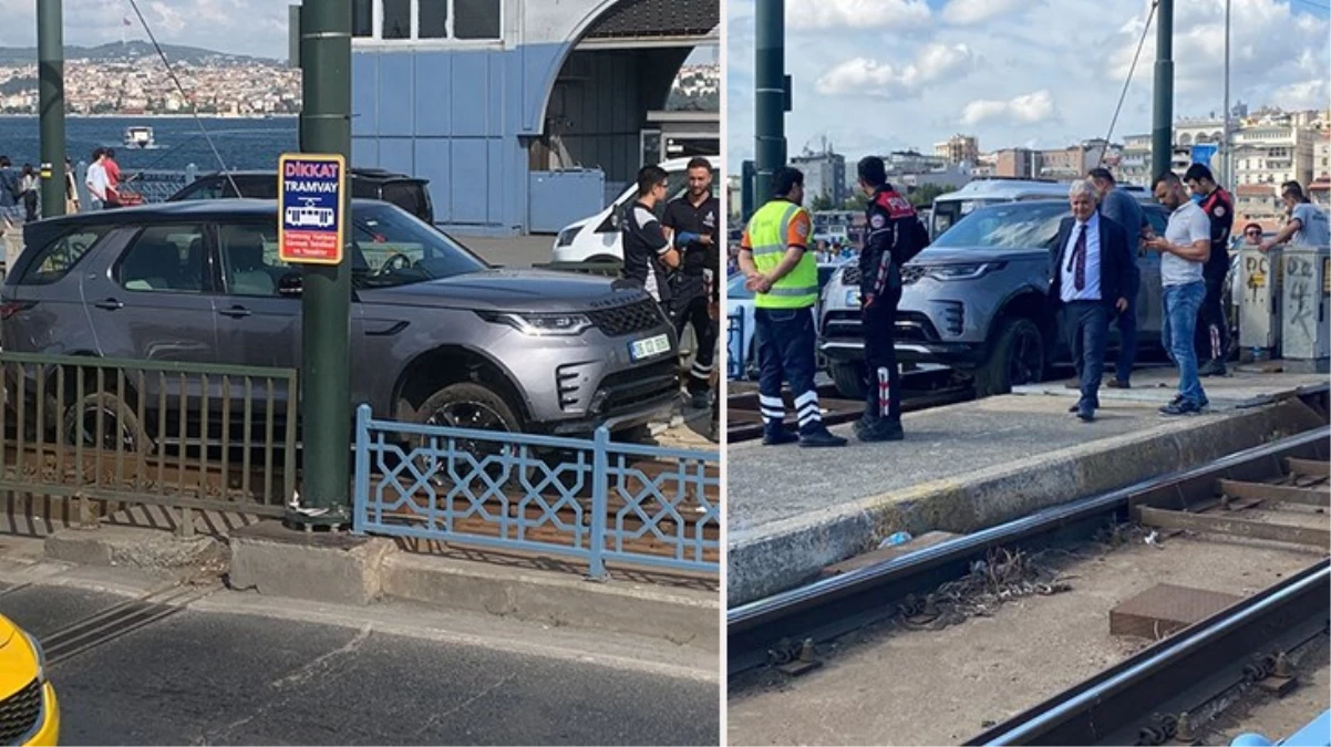 Galata Köprüsü\'nde araç tramvay yoluna girdi, seferler aktarmalı olarak yapılıyor