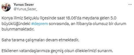Son Dakika: Konya'da 5 büyüklüğünde deprem meydana geldi Son Dakika: Konya'da 5 büyüklüğünde deprem meydana geldi