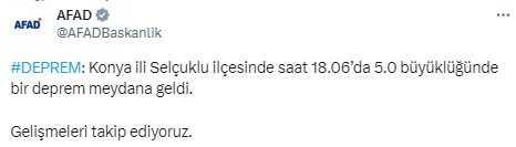 Son Dakika: Konya'da 5 büyüklüğünde deprem meydana geldi Son Dakika: Konya'da 5 büyüklüğünde deprem meydana geldi