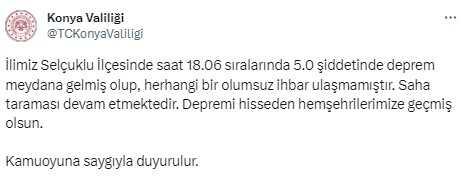 Son Dakika: Konya'da 5 büyüklüğünde deprem meydana geldi Son Dakika: Konya'da 5 büyüklüğünde deprem meydana geldi