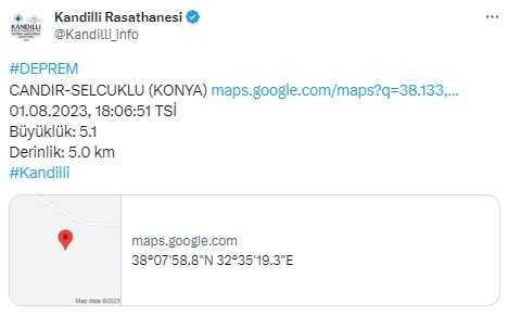 Son Dakika: Konya'da 5 büyüklüğünde deprem meydana geldi Son Dakika: Konya'da 5 büyüklüğünde deprem meydana geldi