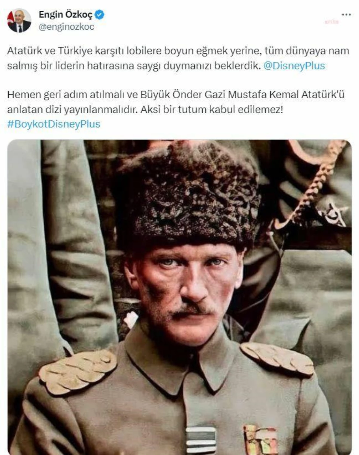 CHP Parti Örgütü ve Örgütlenmeden Sorumlu Genel Başkan Başdanışmanı Engin Özkoç, Disney Plus\'a Atatürk\'ü anlatan dizi çağrısı yaptı