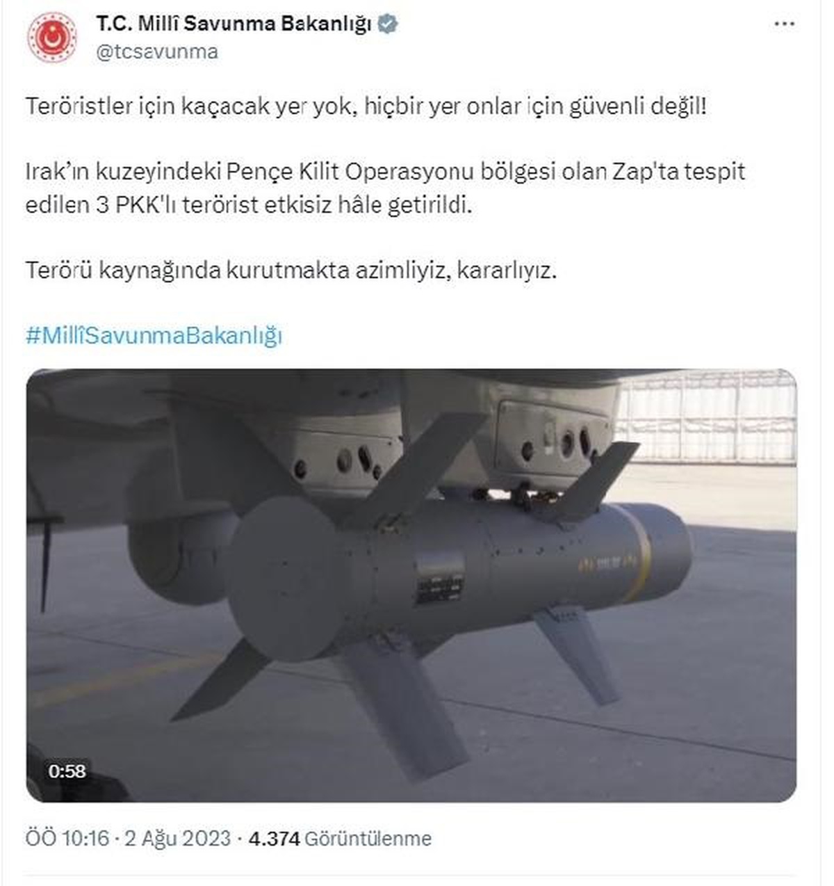 Pençe Kilit Operasyonu\'nda 3 PKK\'lı terörist etkisiz hale getirildi