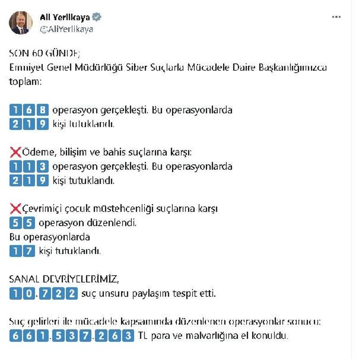 İçişleri Bakanı: 2 Ayda 219 Kişi Siber Suçlardan Tutuklandı
