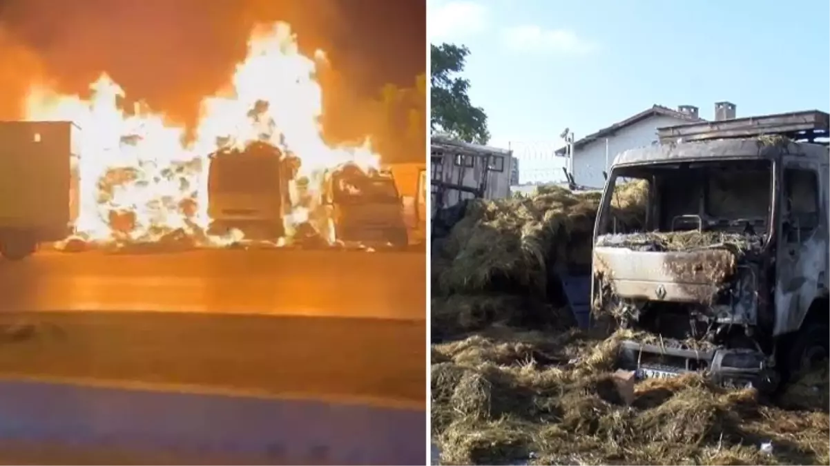 Bakırköy Veliefendi Hipodromu'nda Kamyonetler Yanarak Kül Oldu