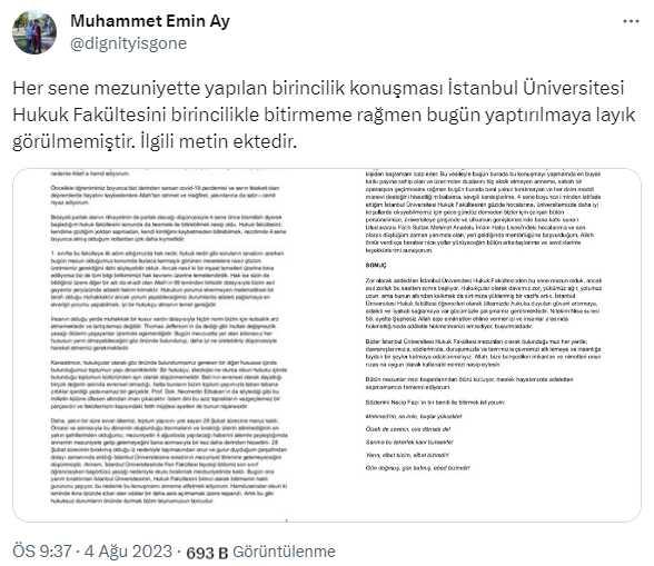 İstanbul Üniversitesi'nde skandal iddia: Mezuniyet töreninde hukuk birincisine konuşma yaptırılmadı