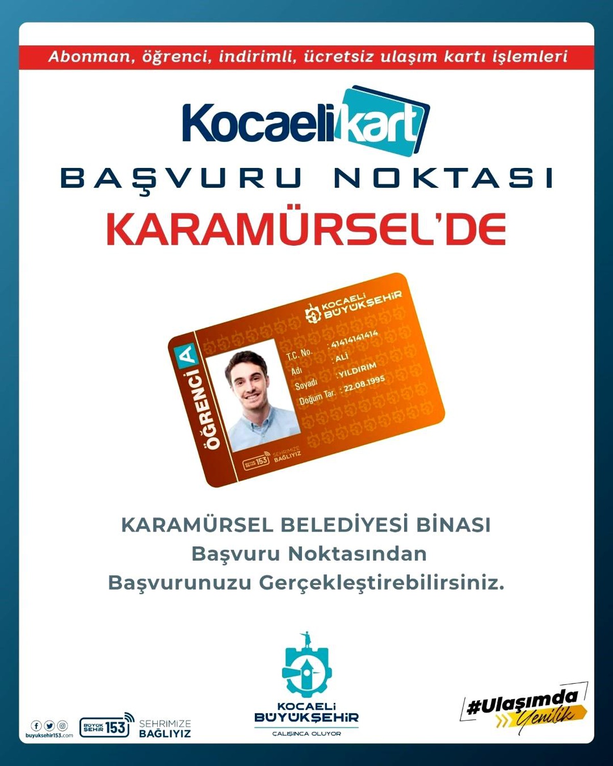 Kocaeli Büyükşehir Belediyesi, Karamürsel\'de Seyahat Kartı Hizmetini Kalıcı Hale Getiriyor