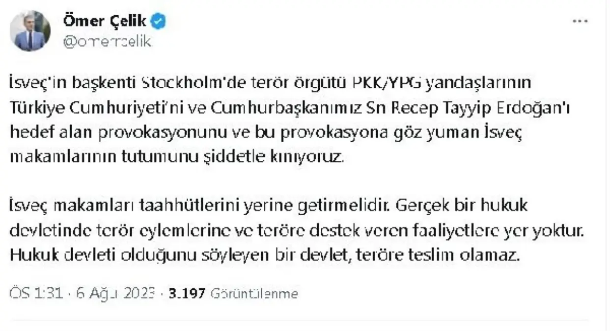 AK Parti Sözcüsü Çelik, İsveç\'in Teröre Destek Veren Tutumunu Kınadı