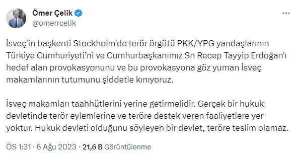 AK Parti Sözcüsü Çelik'ten İsveç'e sert tepki: Erdoğan'ı hedef alan provokasyonu kınıyoruz