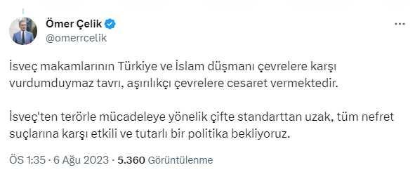 AK Parti Sözcüsü Çelik'ten İsveç'e sert tepki: Erdoğan'ı hedef alan provokasyonu kınıyoruz