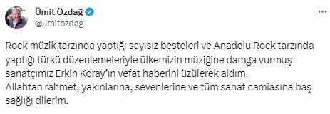 Ölümü herkesi yasa boğdu! Siyaset ve sanat camiasından peş peşe 'Erkin Koray' mesajları