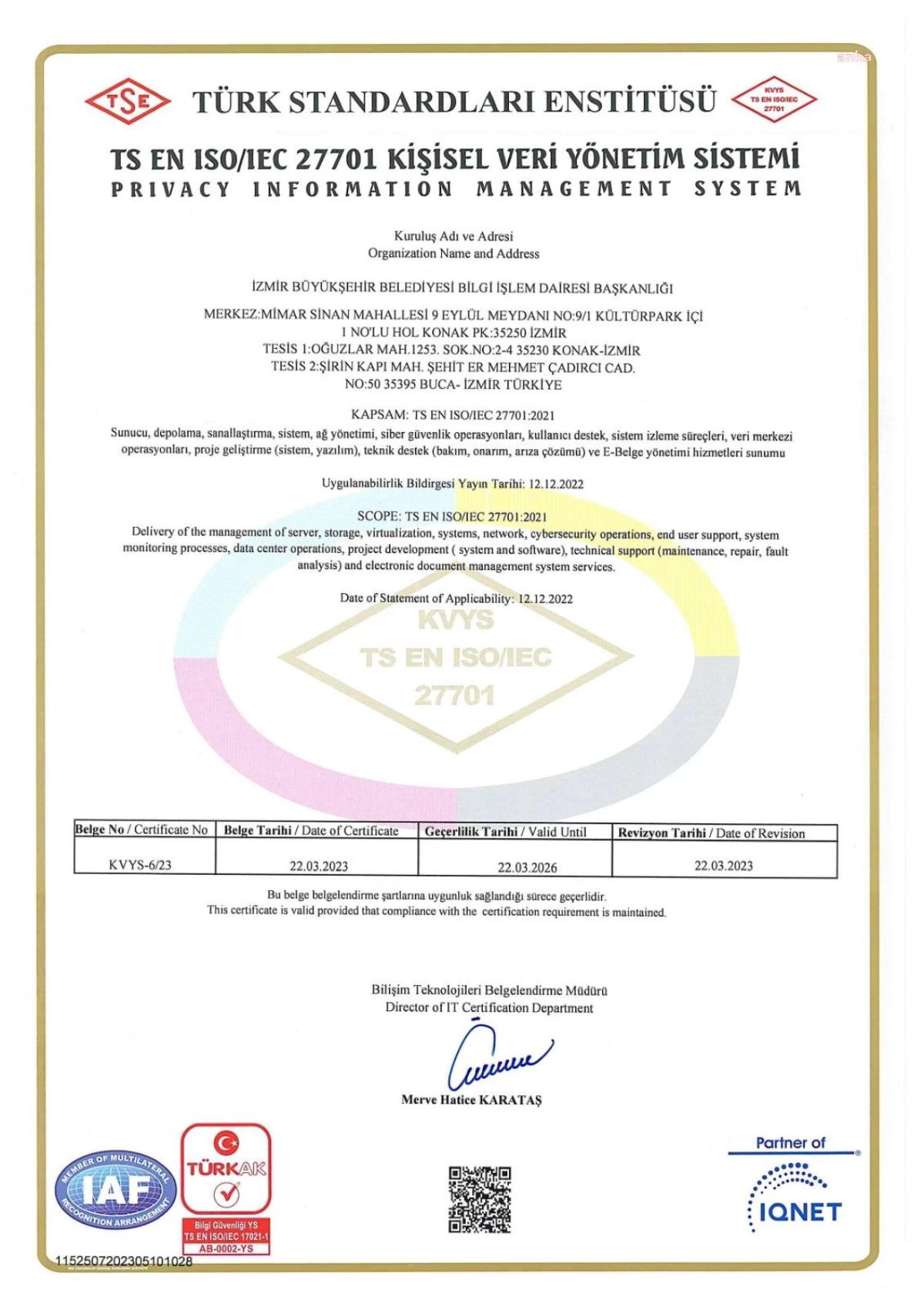 İzmir Büyükşehir Belediyesi, ISO 27701 Kişisel Veri Güvenliği Standardını Kazandı