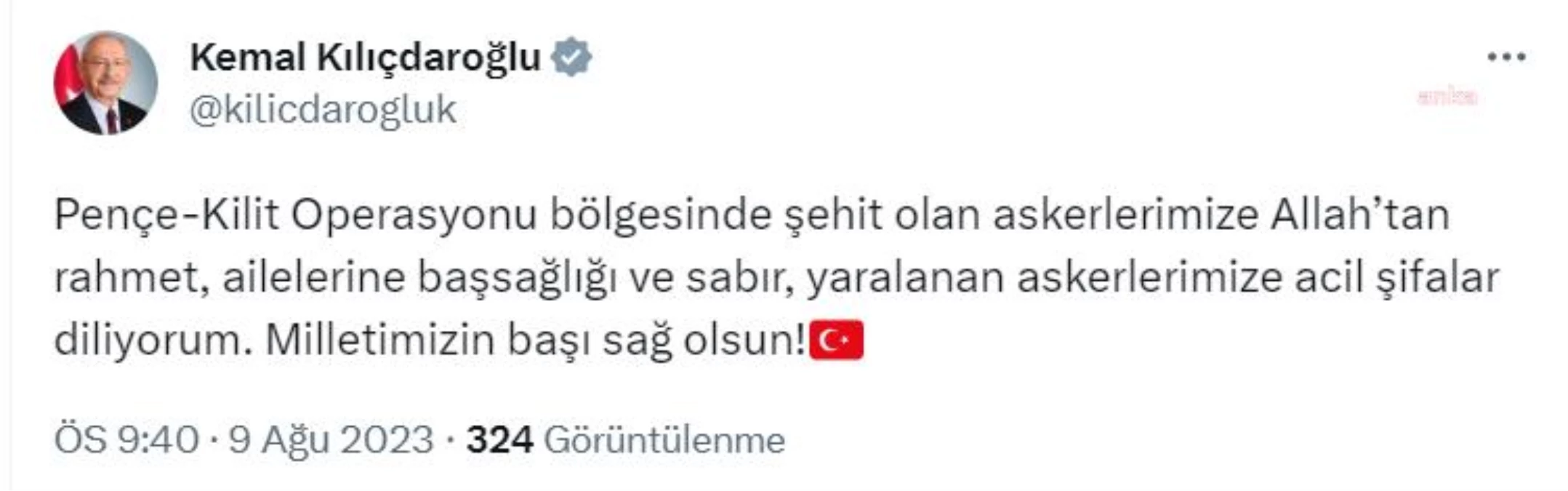 Kılıçdaroğlu, Pençe-Kilit Operasyonu\'nda şehit olan askerler için taziye mesajı yayınladı