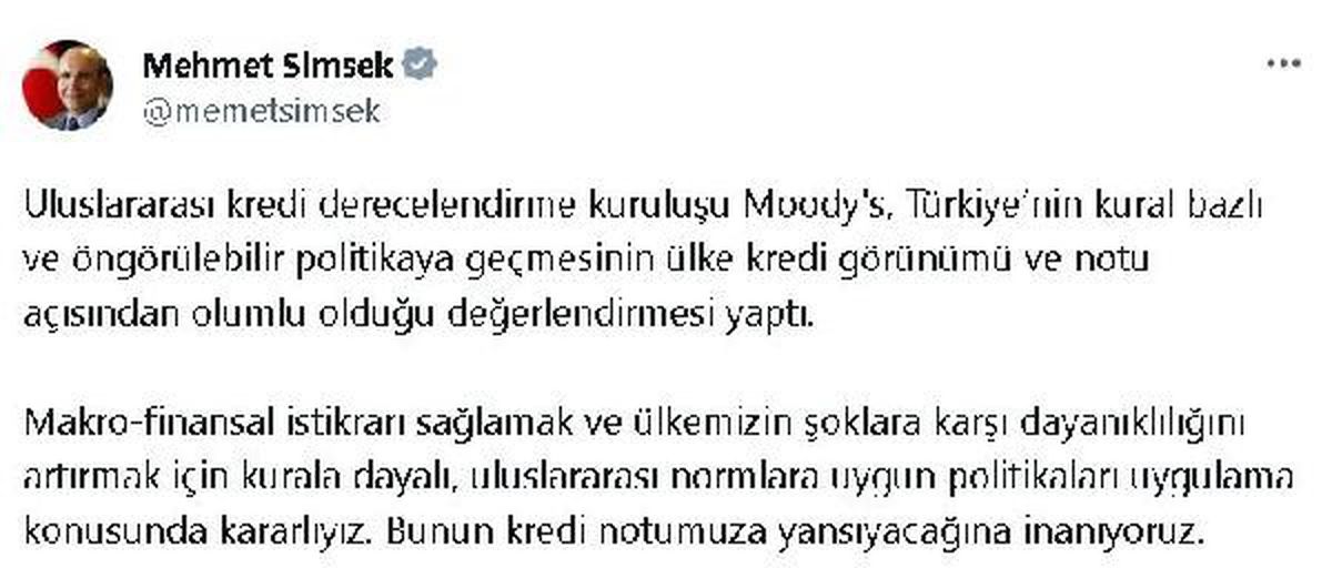 Moody\'s Türkiye\'nin kural bazlı politikasını olumlu değerlendirdi