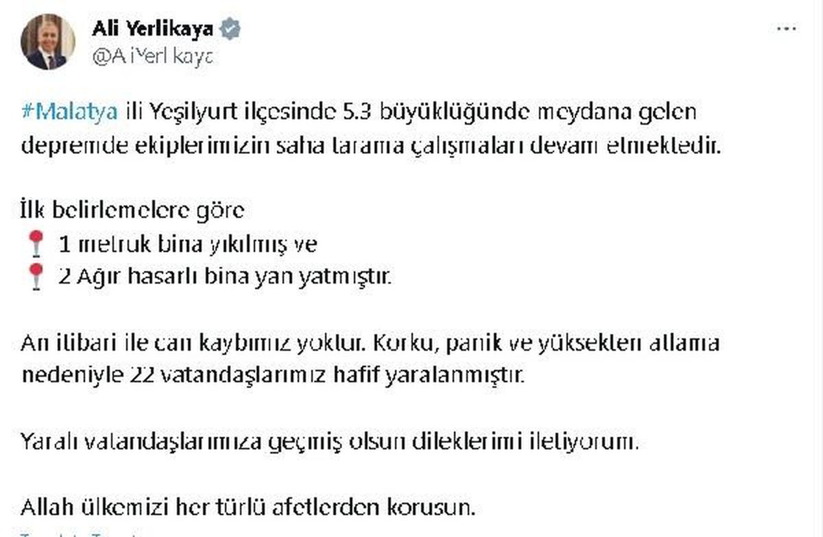 Malatya\'da meydana gelen depremde can kaybı yok, 22 vatandaş hafif yaralandı