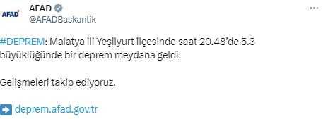 Son Dakika: Malatya'nın Yeşilyurt ilçesinde 5.3 büyüklüğünde deprem meydana geldi