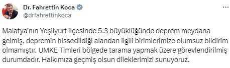 Son Dakika: Malatya'nın Yeşilyurt ilçesinde 5.3 büyüklüğünde deprem meydana geldi