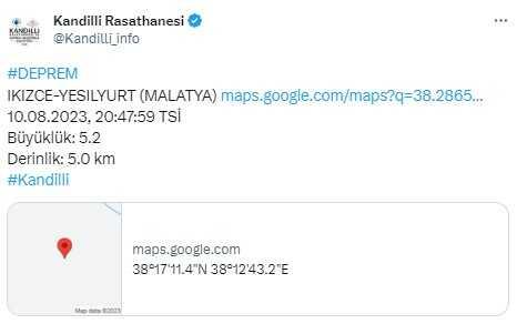 Son Dakika: Malatya'nın Yeşilyurt ilçesinde 5.3 büyüklüğünde deprem meydana geldi