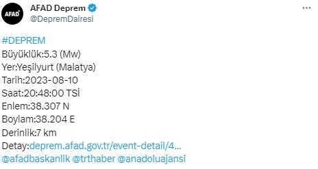 Son Dakika: Malatya'nın Yeşilyurt ilçesinde 5.3 büyüklüğünde deprem meydana geldi