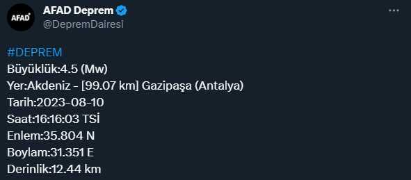 Son Dakika: Türkiye beşik gibi sallanıyor! Diyarbakır'ın ardından bir deprem de Antalya'da Son Dakika: Türkiye beşik gibi sallanıyor! Diyarbakır'ın ardından bir deprem de Antalya'da
