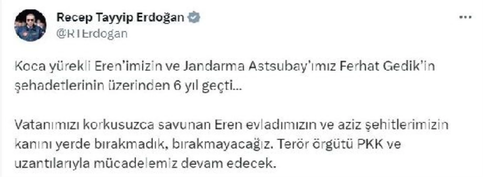 Cumhurbaşkanı Erdoğan, Eren Bülbül ve Ferhat Gedik\'i andı