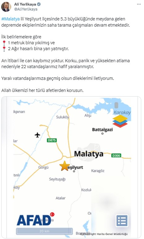 Malatya ve Adıyaman'da Deprem Sonucu 23 Kişi Yaralandı