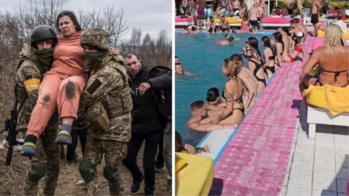 İki fotoğraf da Ukrayna\'da çekildi! Bir tarafta savaş var, diğer tarafta eğlence