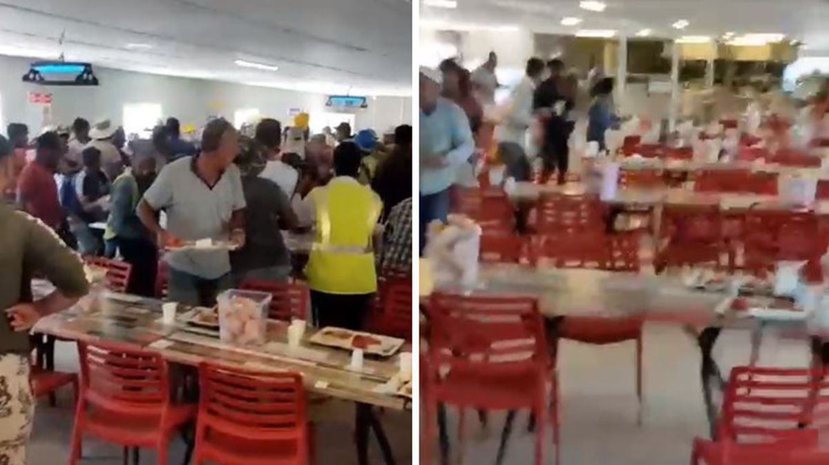İşçiler yemek kuyruğunda birbirine girdi, ortalık savaş alanına döndü! O anlar kamerada
