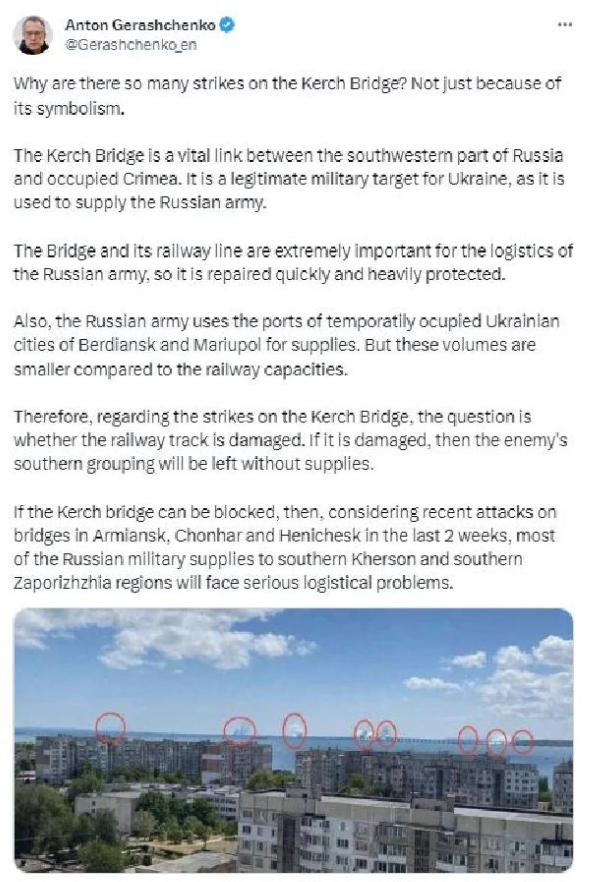 Ukrayna İçişleri Bakan Danışmanı: Kırım Köprüsü stratejik bir hedef