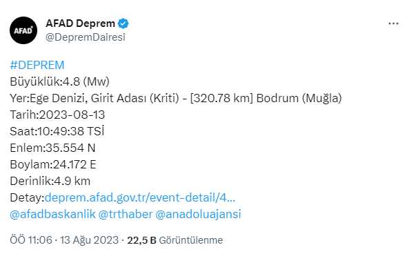 Son Dakika! Bodrum açıklarında 4.8 büyüklüğünde deprem! Sarsıntı çevre illerde de hissedildi Son Dakika! Bodrum açıklarında 4.8 büyüklüğünde deprem! Sarsıntı çevre illerde de hissedildi