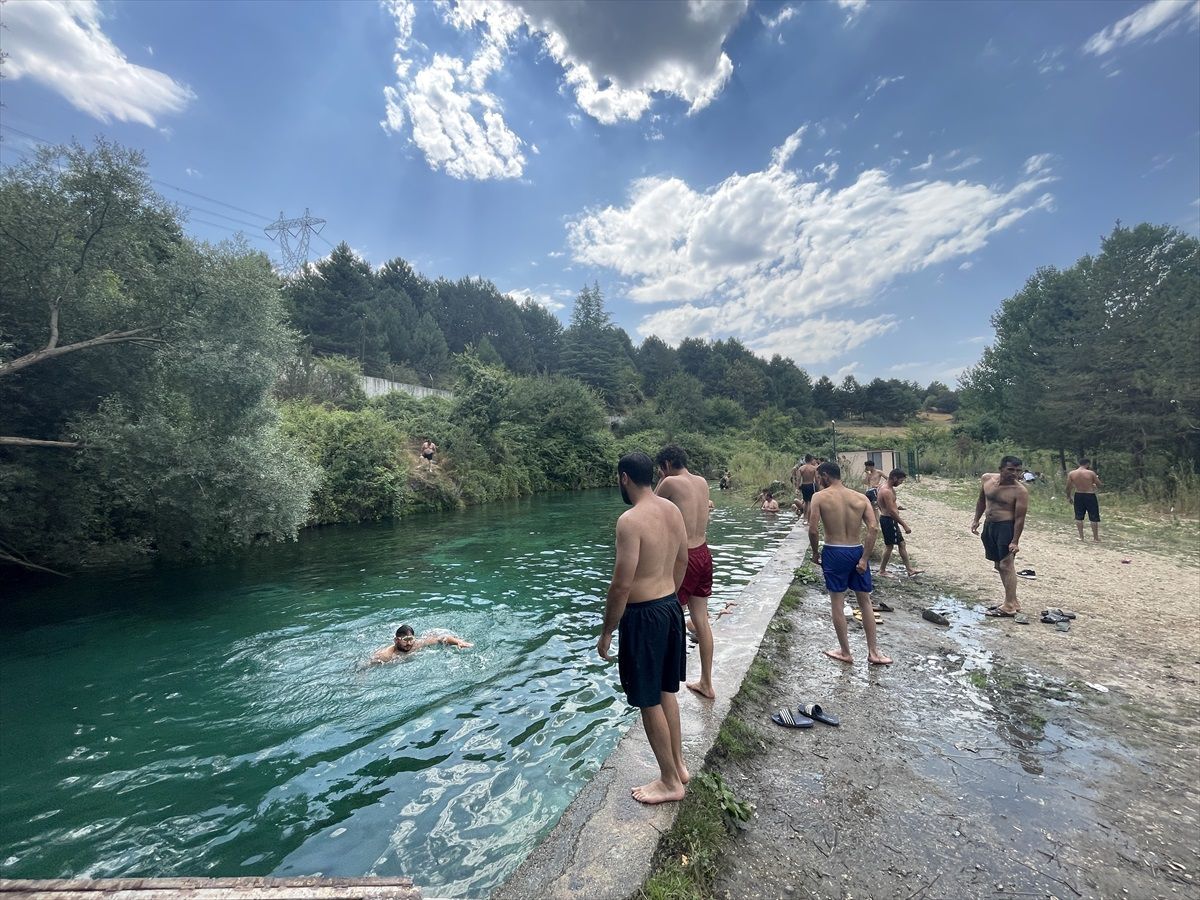 Bolu\'da Sıcaktan Bunalanlar İneklerle Birlikte Gölette Serinledi