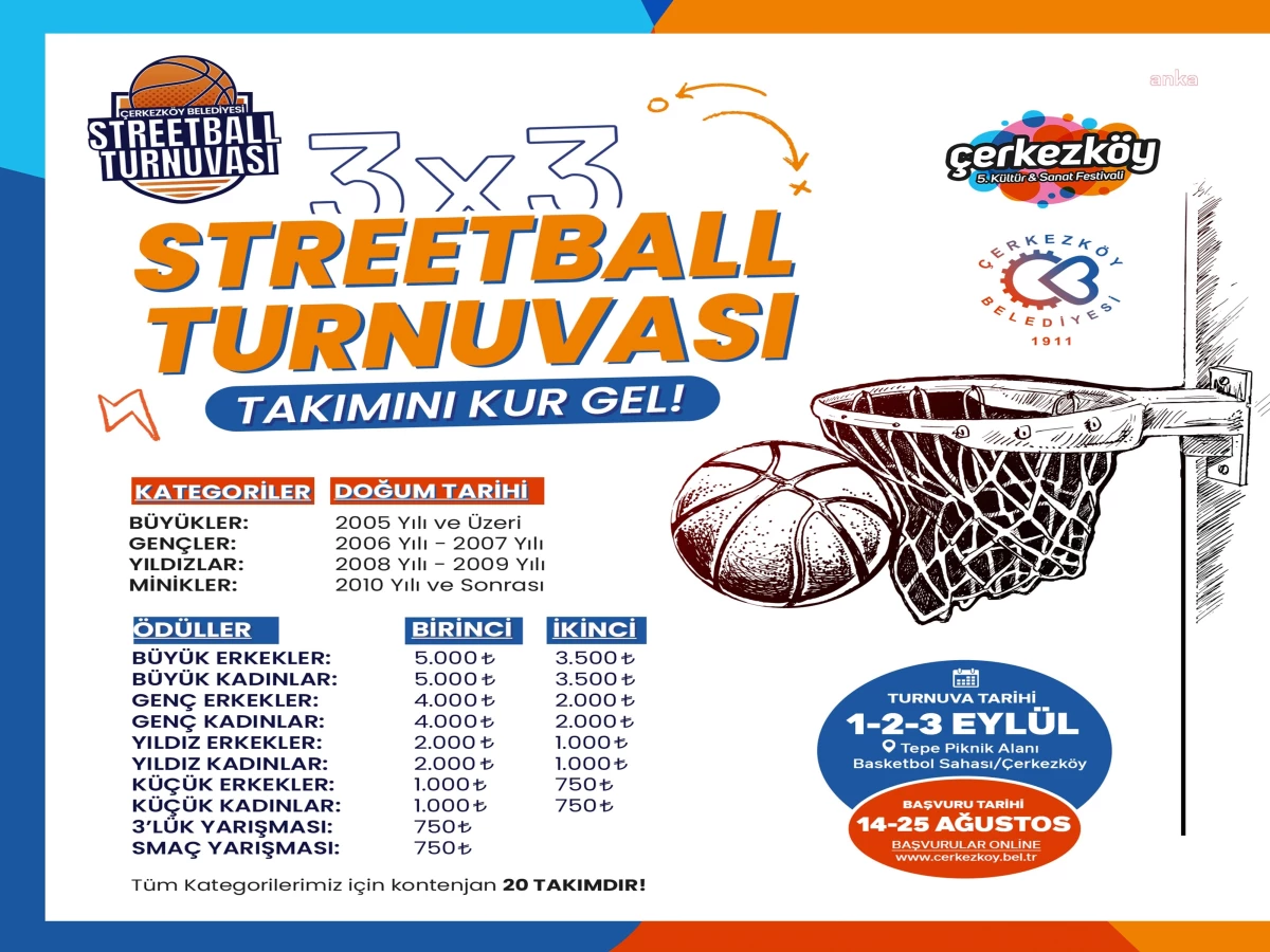 Çerkezköy Belediyesi 5. Kültür ve Sanat Festivali\'nde Streetball Turnuvası düzenlenecek