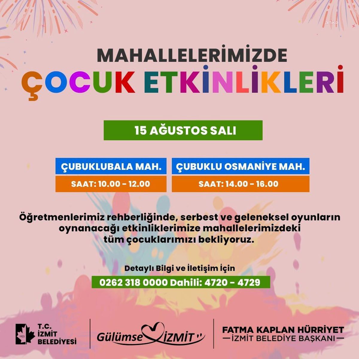 İzmit Belediyesi Çocuk Etkinlikleri Devam Ediyor