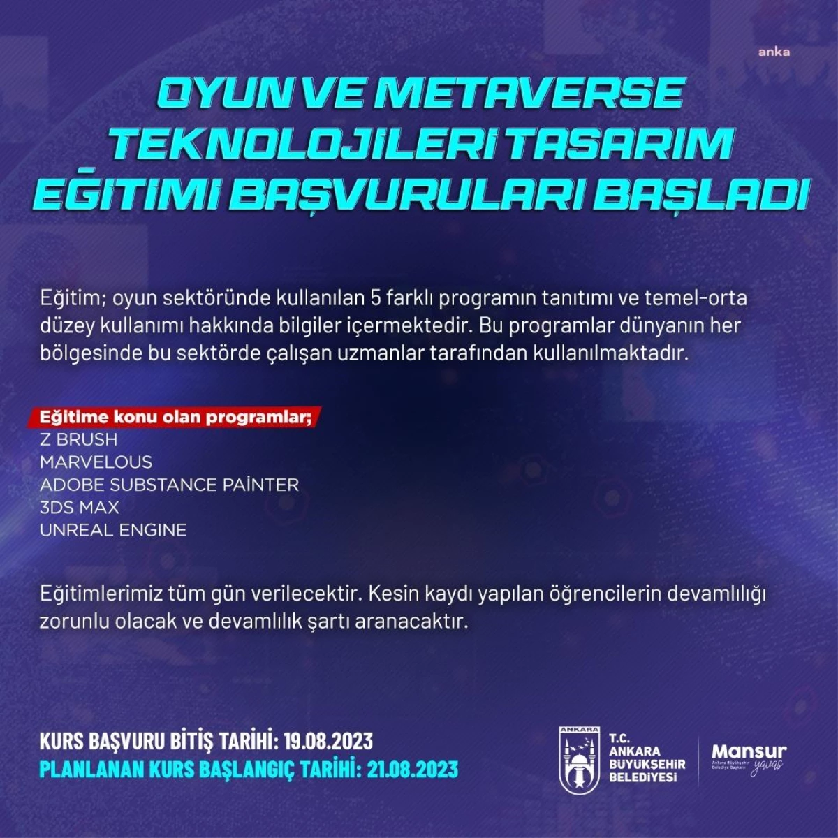 Ankara Büyükşehir Belediyesi Oyun ve Metaverse Teknolojileri Tasarım Eğitimi Başlıyor